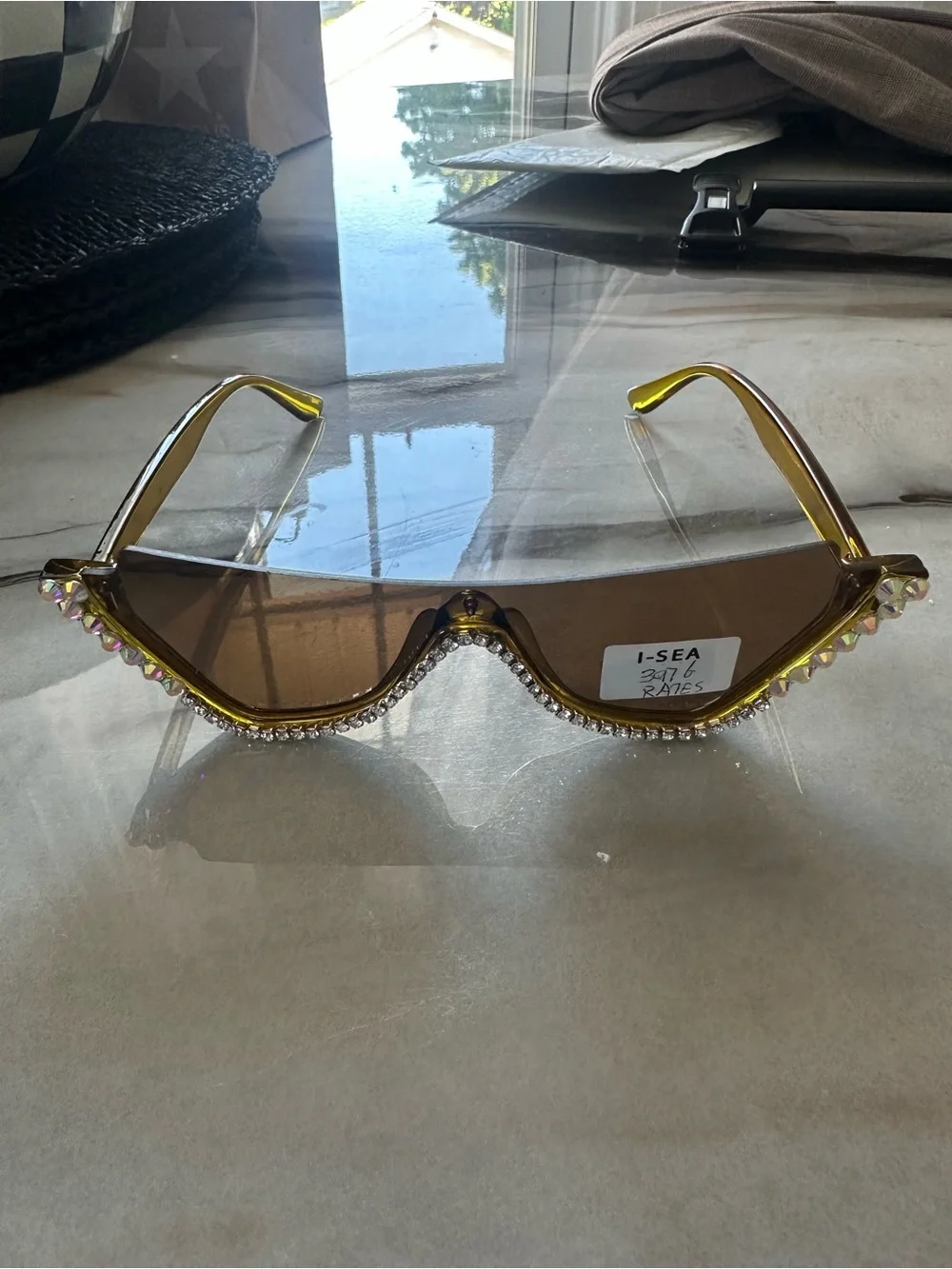 I-SEA Brown Rhinestone Shield Sunglasses – New With Tags